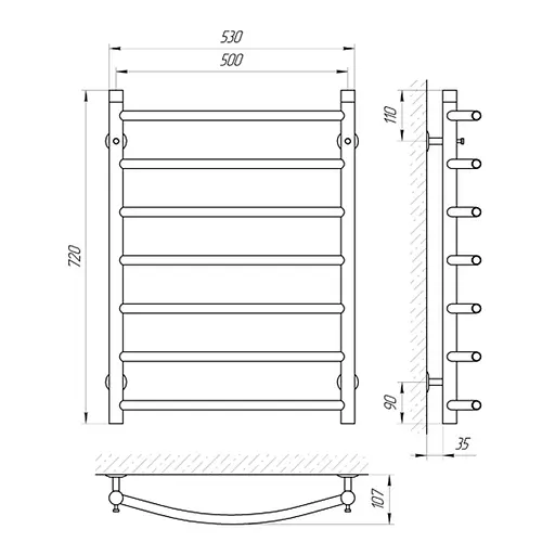 Полотенцесушитель Laris Класcик П7 500x700 71207506, Хром - фото 2
