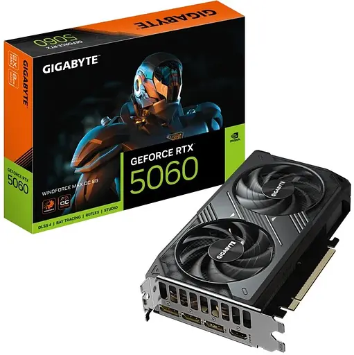 Відеокарта GeForce RTX 5060, Gigabyte, WINDFORCE MAX OC, 8Gb GDDR7, 128-bit, HDMI/3xDP, 2512/28000 MHz, 8-pin (GV-N5060WF2MAX OC-8GD) - фото 1