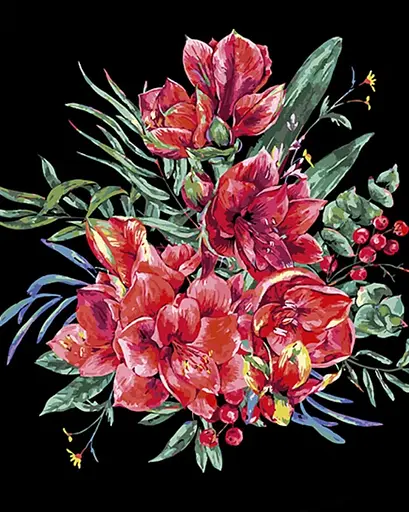 Набір для розпису по номерах Екзотичний букетик, Strateg, на чорному фоні, 40x50 см, AH1052