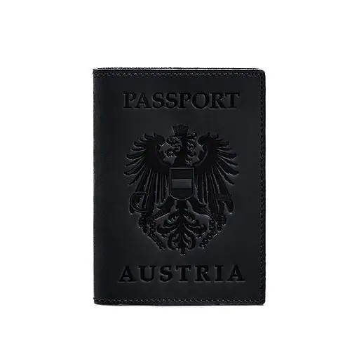 Кожаная обложка для паспорта с австрийским гербом темно-синяя Crazy Horse - фото 6