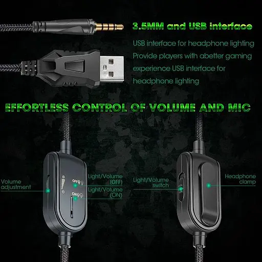 Проводная игровая гарнитура Onikuma Gaming with LED K8, USB, 3.5mm, 2.2m, Camouflage-White - фото 8