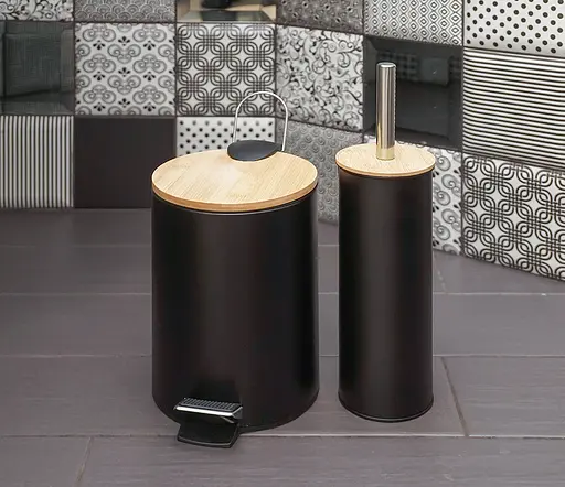 Комплект для ванної кімнати FABRIKA Bamboo відро для сміття + йоржик для унітазу Black - фото 5