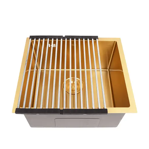 Кухонная мойка золотая из нержавеющей стали 50 см под столешницу Nett NG-5045, Золотой - фото 7