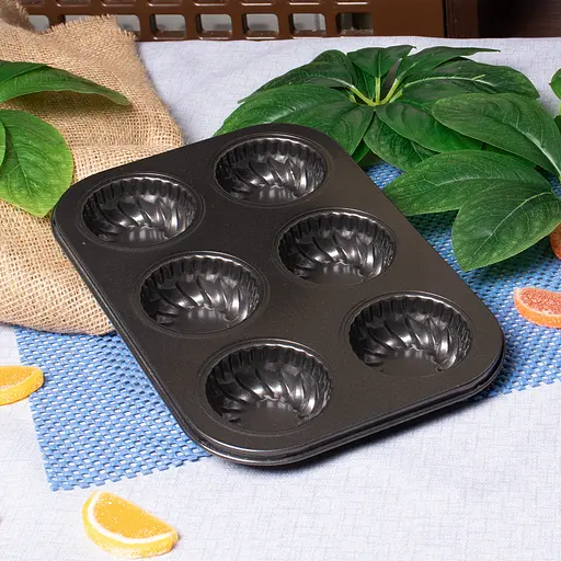 Форма для выпечки кексов и маффинов на 6 ячеек с антипригарным покрытием "Цветы №3" 26.5х18.5х2.8 см, A-plus Черный 85661 - фото 3