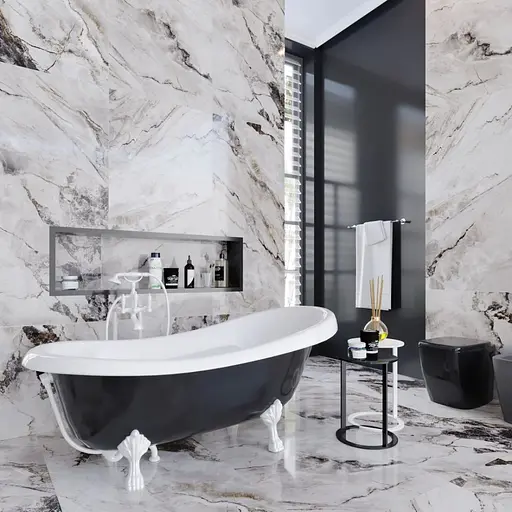 Ванна отдельностоящая глянцевая Amdcon Symphony 167x78 черная из литого камня белые ножки SYMFONYA_167_BLACK_HL Черный - фото 2