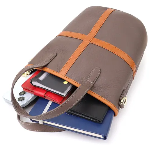 Женская кожаная сумка Vintage с коричневой вставкой на лицевой стороне 17х21х13 см sum0027617 - фото 8