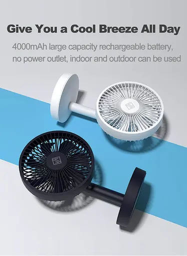 Вентилятор портативный JIPIN JP-F05 беспроводной на аккумуляторе 4000mAh черный - фото 6