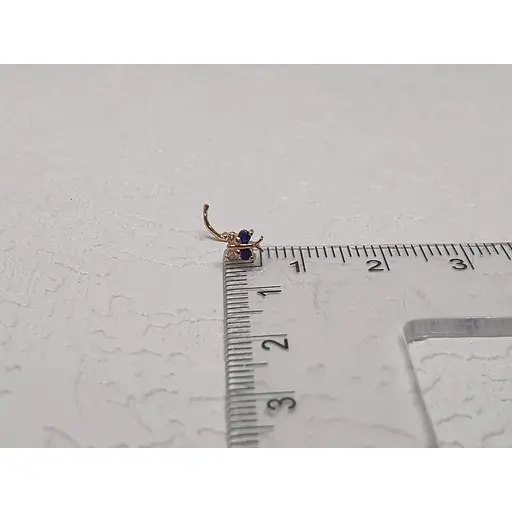 Золотая серьга-пирсинг в нос Dear с фианитами. 1041.1 Синий/Белый - фото 4