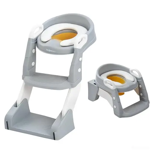 Дитяче складне сидіння на унітаз зі сходинками та ручками 2в1 + Горщик Біло-Сірий - фото 1