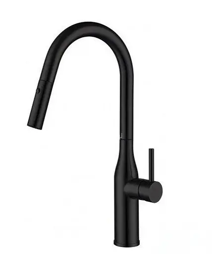 Смеситель для кухни высокий вытяжной гусак аэратор 2 функции нержавеющий корпус гайка Ø35 черный Gappo G4398-46 Черный матовый - фото 1