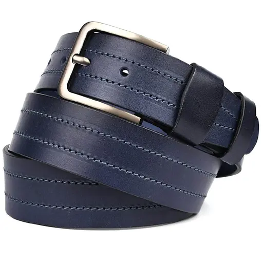 Кожаный ремень LIMARY синий с строчкой 4х120 см acs0032085 - фото 3