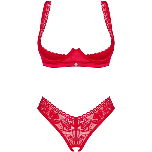 Комплект белья Obsessive Lacelove cupless 2-pcs set M/L Red, открытый доступ, открытая грудь - фото 3