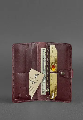 Кожаное женское портмоне 7.0 бордовое. - фото 4