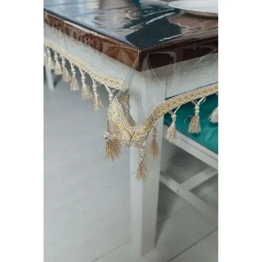 Скатертина силіконова з молочною бахромою 360х140 см