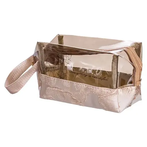 Набір косметичок Yiwu HP-16-1KBE 22х11х18 / 17х10х11 см водонепроникні 2 шт. бежеві/прозорі  - фото 6