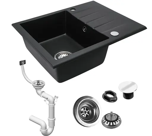 Кухонна мийка гранітна Rea North black metalic ZLE-00126, Чорний - фото 7