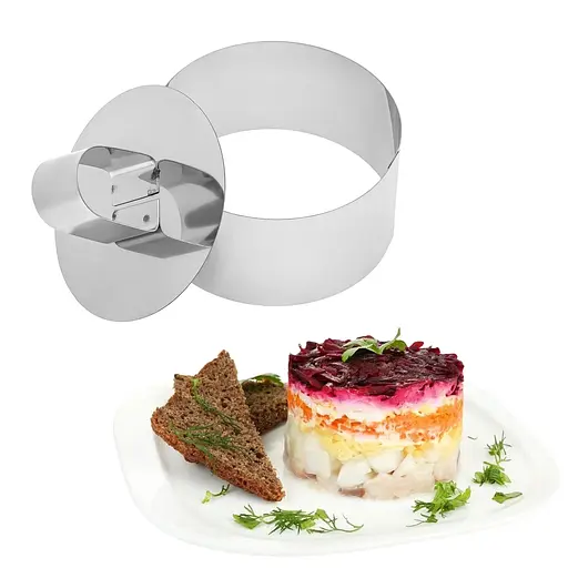 Кругла форма кулінарне кільце з виштовхувачем для викладки/вирубки мусів, салатів і гарнірів з нержавіючої сталі Ø 8 H 4 см Сріблястий 88068 - фото 5
