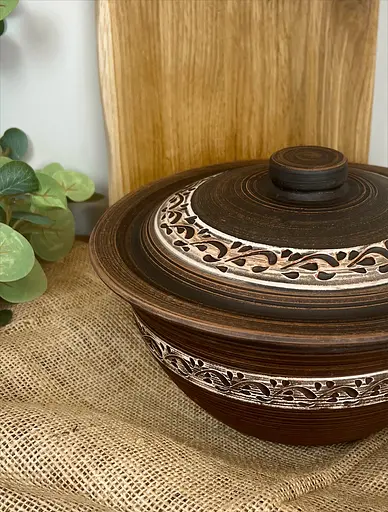 Супник Козацький керамічний (глиняний) різьблений Ангоб 4 л - фото 2