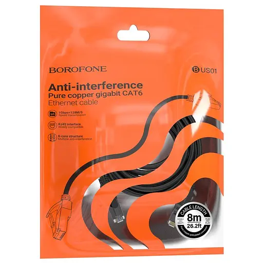 Кабель (патч-корд) Borofone BUS01 Category 6 Gigabit (8m) Black - фото 6