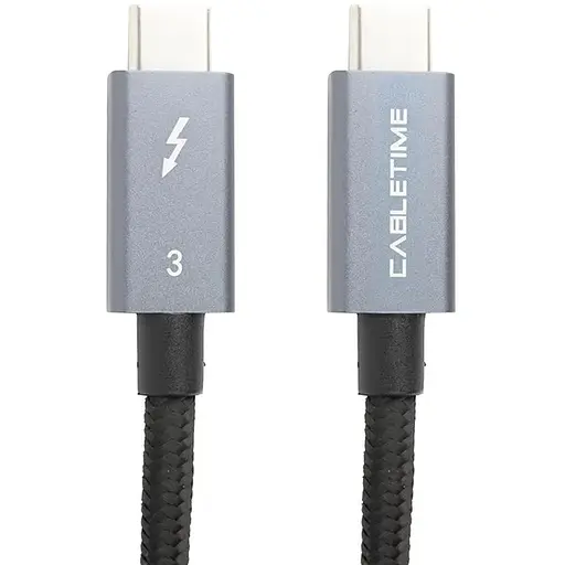 Кабель PowerPlant Thunderbolt 3, USB-C - USB-C, 40Gbps, 100W, 20V/5A, 4K/60HZ, 2м