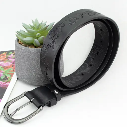 Ремінь жіночий шкіряний з квітами SF-3533 чорний (130 см) - фото 3