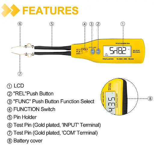 Цифровой измеритель SMD AP-990C, умный тестер SMD, ручной измеритель сопротивления диодов, умный пинцет, цифровой мультиметр, сопротивление 2 к - фото 2