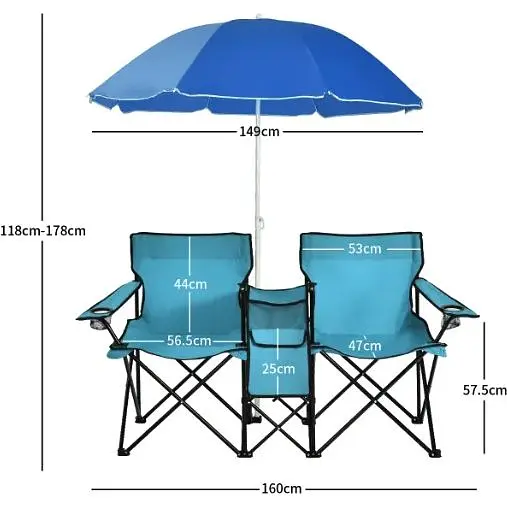 Комплект раскладных стульев Costway Parma с бирюзовым зонтиком. - фото 3