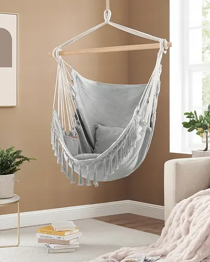 Підвісне крісло бразильський гамак BOHO 100 см + 2 шт подушки Light Grey - фото 4