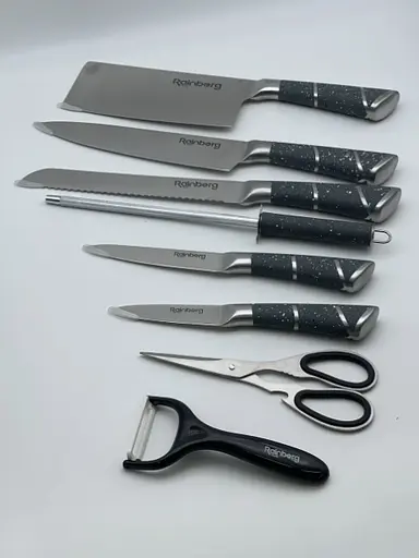 Набор ножей для кухни с подставкой Rainberg RB-8804 кухонные ножи и подставки серый - фото 3