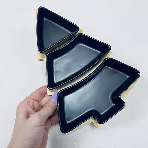 Менажница 26x15x5 см на подставке Olens 8030-389 на 3 секции елка Черный - фото 2