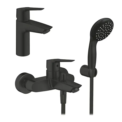 Набор смесителей 3 в 1 для ванной комнаты Grohe QuickFix Start Black UA303301SQ Черный матовый - фото 1