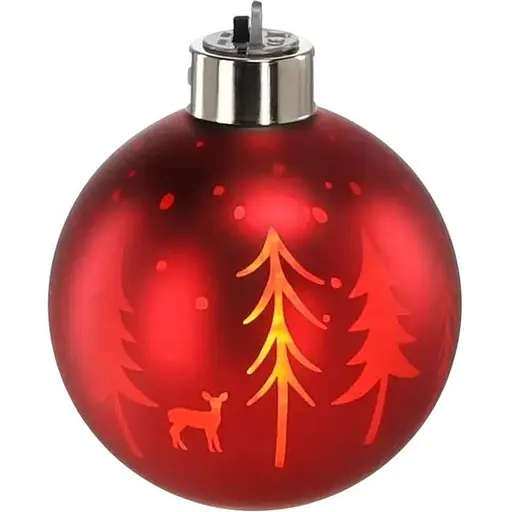 Елочный шарик Chomik стеклянный с LED подсветкой 8 см красный с оленями (BOZ4242)