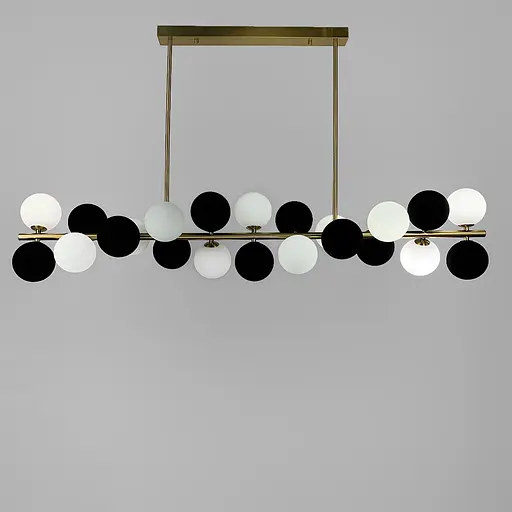 Удлиненная латунная люстра HOLLY L с черно-белыми плафонами Line.F MJ 191-1120 AB+WT+BK - фото 2