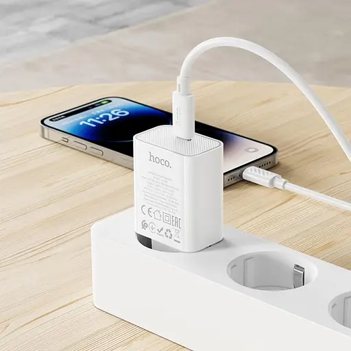 Зарядний пристрій Hoco C143A Type-C PD білий + кабель Type-C to Lightning - фото 2