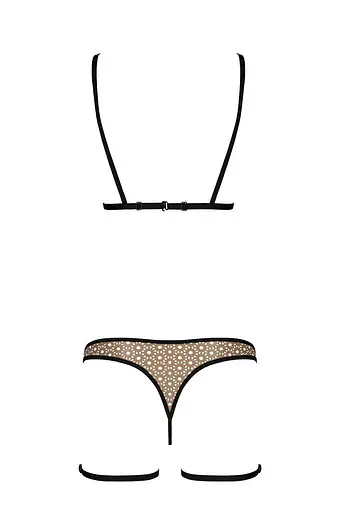 Еротичний комплект спідньої білизни Passion GABI Set L/XL beige трусики з гартерами - фото 4