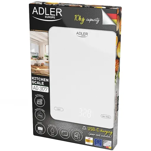Ваги кухонні Adler AD 3177 white електронні/10кг/г; мл, унція/ USB type C/ автовимкнення/ скло - фото 5