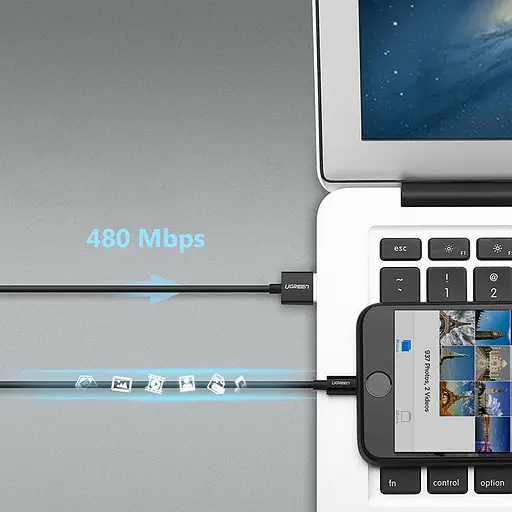 Кабель USB 2.0 AM-Lightning M, 2 м, 2.4A, Nickel Plating ABS Shell Чорний, US155 UGREEN - фото 6