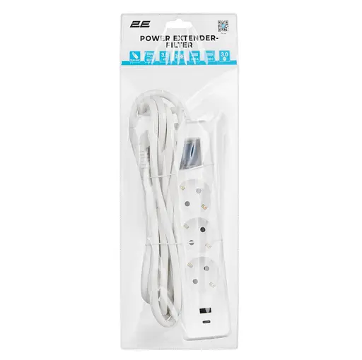 Мережевий фільтр-подовжувач 2E SP-315M-3USB-WH 3 м, 3xТипF, 16A, 1xUSB-A,1xUSB-C - фото 5