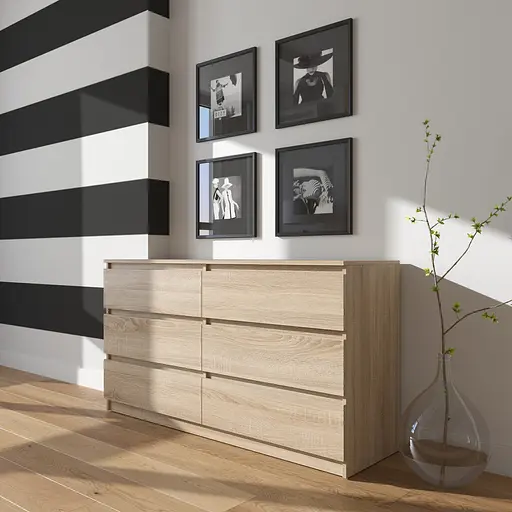 Комод Vays R-7 Дуб Сонома, 6 шухляд без ручок, ЛДСП, 140×40×75 см- для дому, офісу, вітальні, спальні