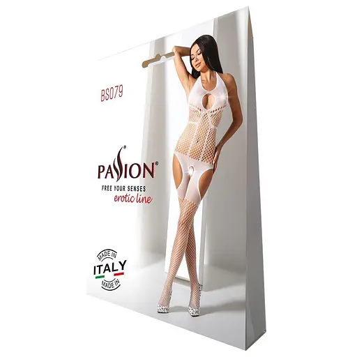 Бодистокинг с имитацией чулок Passion BS079 white One size - фото 5