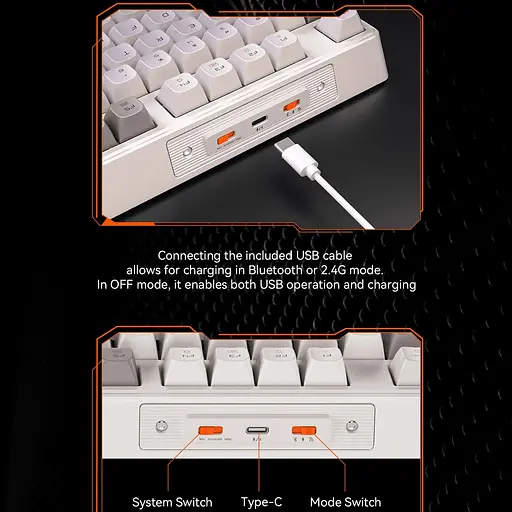 Механическая беспроводная клавиатура MEETION MK14 з RGB подсветкой белая - фото 12