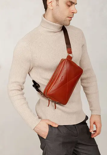 Шкіряна поясна сумка Dropbag Maxi світло-коричнева - фото 2