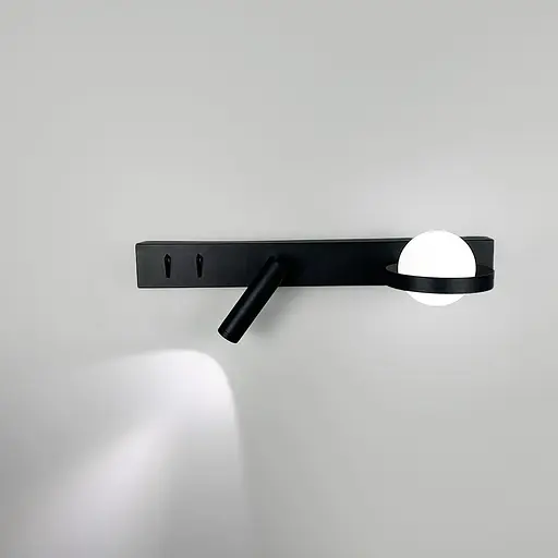 Праве чорне бра на 2 вимикачі з білим плафоном та спотом 40 см Line F Арт. B98/2 R BK (правий) - фото 2