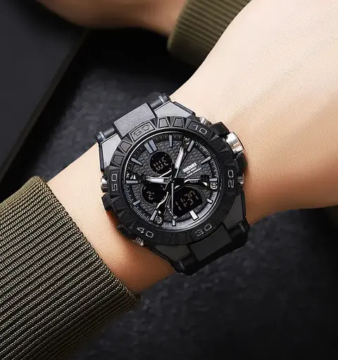 Часы мужские наручные спортивные Skmei 2221 с двойным дисплеем и подсветкой (Черный) - фото 4