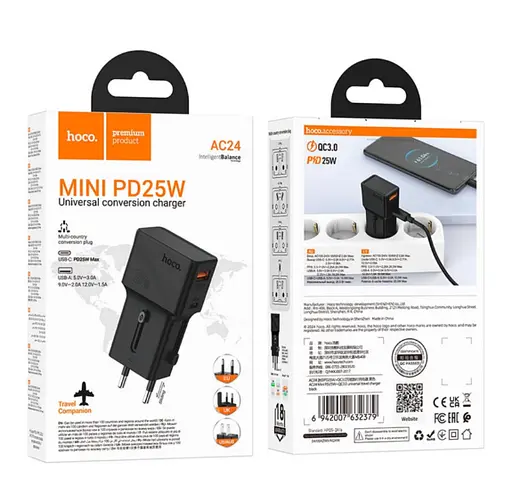 Мережевий зарядний пристрій Hoco AC24 Mini PD25W+QC3.0 Чорний - фото 2