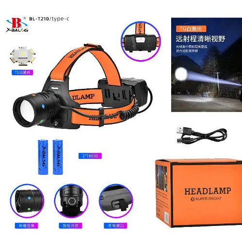 Налобный фонарь X-Balog Night Vision Fluorescence BL-T210-TG zoom Type-C 2×18650 2 режима - фото 4