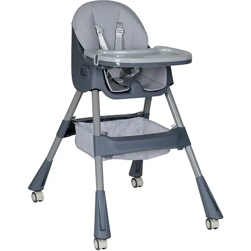 Стульчик для кормления Bambi M 5722 с корзиной для игрушек и чехлом из мягкой экокожи, серый