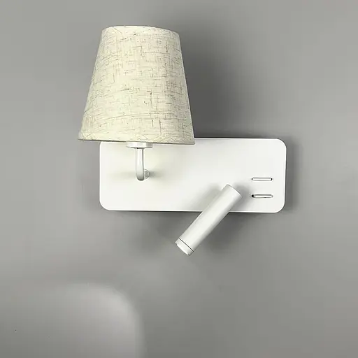 Біле ліве бра із плафоно-абажуром та спотом на 2 вимикачі | Line F | Арт. WJ081/2 L WT - фото 4