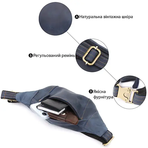 Красивая сумка-бананка для мужчин из натуральной винтажной кожи SHVIGEL 34х12х4 см sum0027471 - фото 4