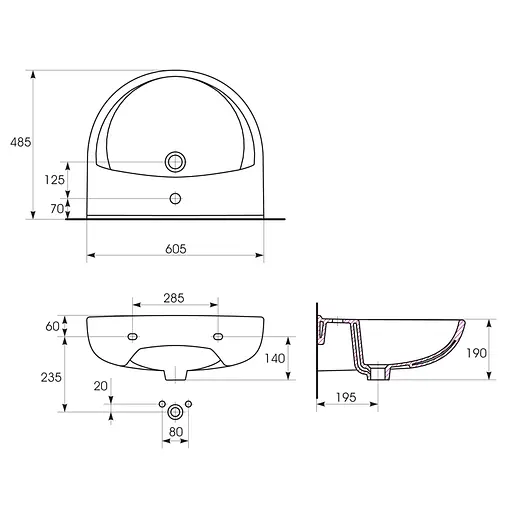Умивальник підвісний без ніжки Cersanit President 60 см без коробки K08-010, Білий - фото 2